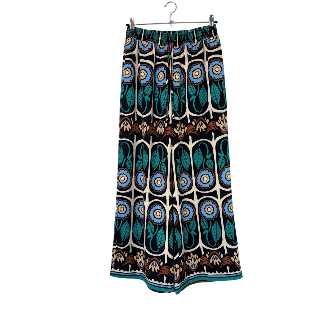 House of Harlow 1960 Wide Leg Pants Womens Medium Black Floral Retro Drawstring